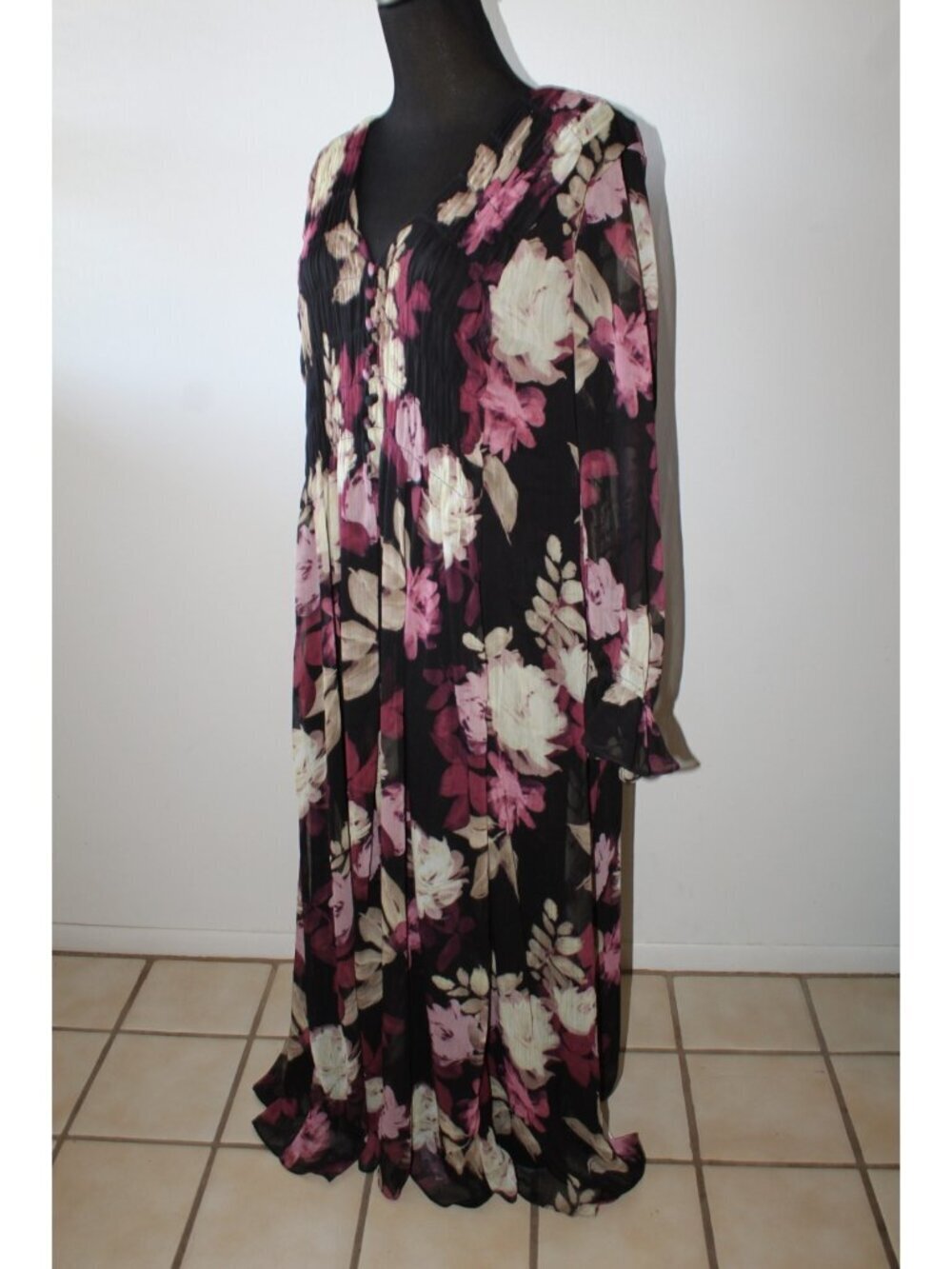 Taylor Chiffon Floral Print Dress Long Sleeve Size 16/XL Smoke V-Neck Party - Picture 6 of 12